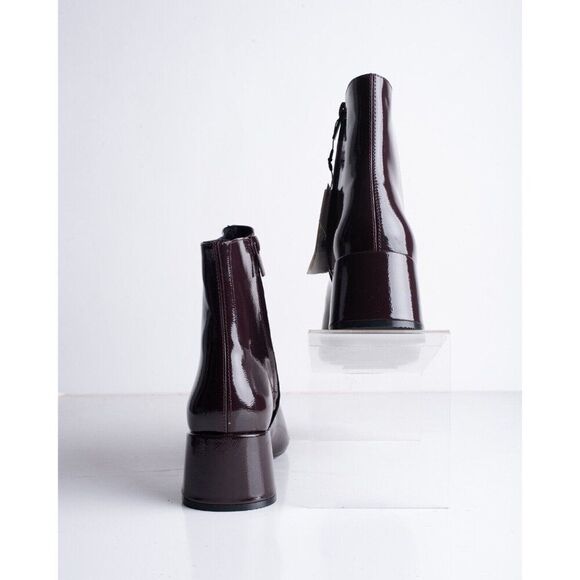 Zara Womens Ankle Boots Faux Patent US 8 EU 39 Round toe Burgundy 3129/410 NWT - Picture 6 of 8